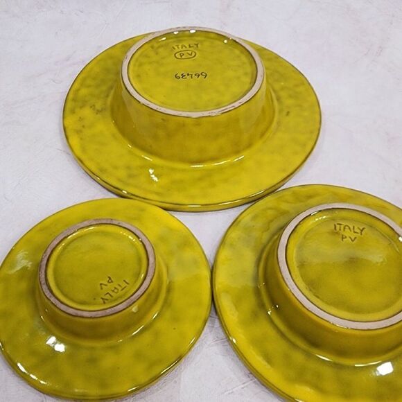 Set of 3 Vtg MC Italy 9"/ 7"/ 6.75" PV Peasant Village Pottery Yellow Ashtrays - Picture 16 of 16